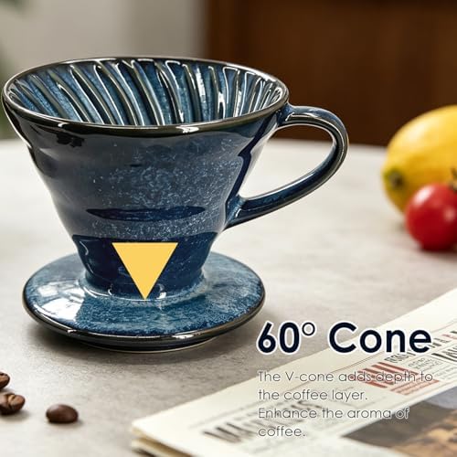 Pour Over Coffee Maker & Ceramic Dripper, 1-4 Cup Porcelain V60 Filter Cone - Image 3
