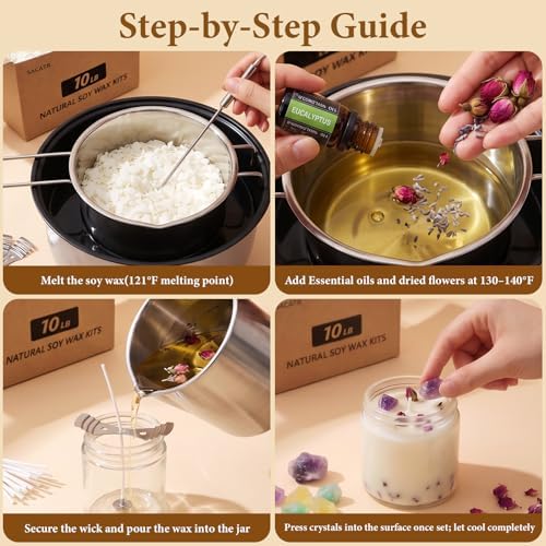 SACATR 10LB Natural 100% Soy Wax Candle Making Kit, with DIY Accessories - Image 4