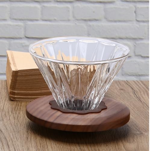 Glass Coffee Dripper with 100 pcs of Size 02 Paper Filter, Borosilicate Glass & Walnut Collar, Pour Over Coffee Maker, 1-3 Cups, Clear - Image 5