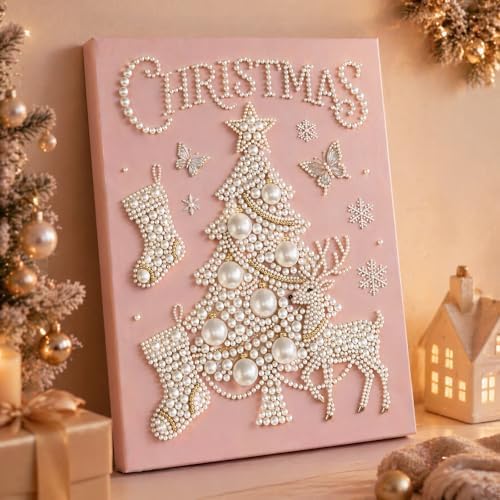 DIY Pearl Painting with Frame Christmas Creative Design Handmade Healing Home Wall Decoration Tools Included-Christmas Tree 2 - Image 3