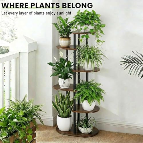 Tiered Plant Stand Indoor, Tall 6 Tier 7 Potted Wooden Plant Shelf for Multiple Flower Plants, Multi Corner Metal Plant Holder Indoor for Patio Garden Patent Design Living Room Balcony Bedroom, Rustic Brown - Image 6