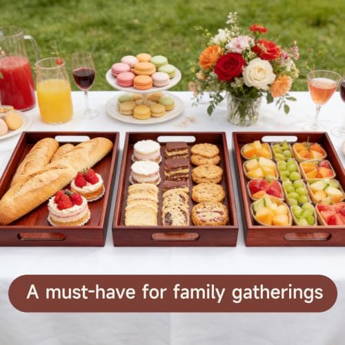 17 x 12 Inch Acacia Wood Large Serving Tray with Handles - Image 6