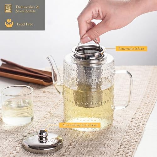 1500ml/50OZ Glass Teapot with Removable Infuser, Stovetop Safe, Large Tea Kettle, Borosilicate Glass Blooming and Loose Leaf Tea Maker Set - Image 5