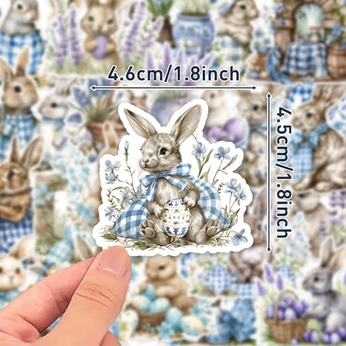 100 Pcs Easter Bunny Stickers - Watercolor Rabbit & Blue Gingham Pattern, 100 Piece Set for Easter Basket Stuffers, Party Favors, Crafts & Spring Decorations - Image 2