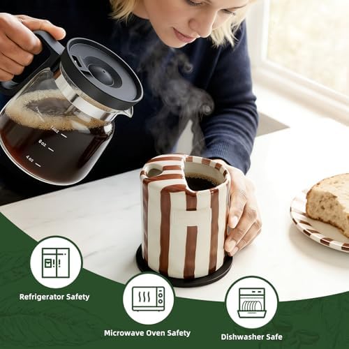 10oz Ceramic Coffee Mug with Sip Hole Hand-Painted Striped Ceramic Cup - Image 5