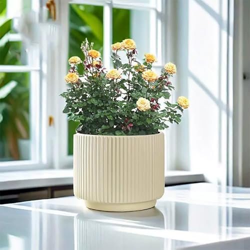 Ceramic 4.9+6.3 inch Planters, Modern Home and Office Flowerpot, Indoor and Outdoor Flowerpot with Drainage Hole (Light Yellow) - Image 4
