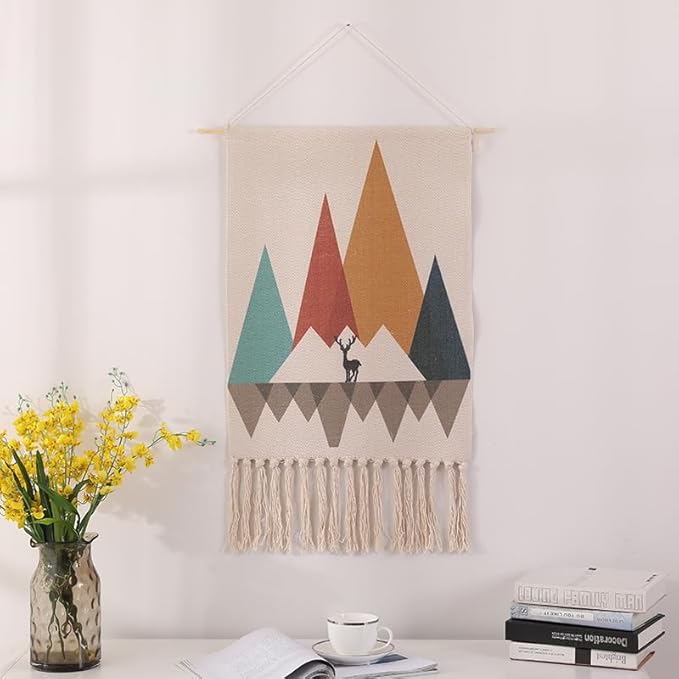 BMIDRUT Macrame Woven Wall Hanging Tapestry Home Decor Boho Bohemian Wall Art for Home Apartment Dorm Room Backdrop 20x35 Inch