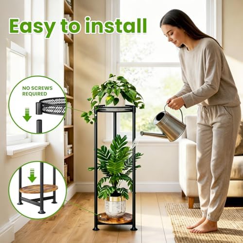 2 Tier Plant Stand Indoor Outdoor 10in Wide Metal Wood Plant Stand - Image 5