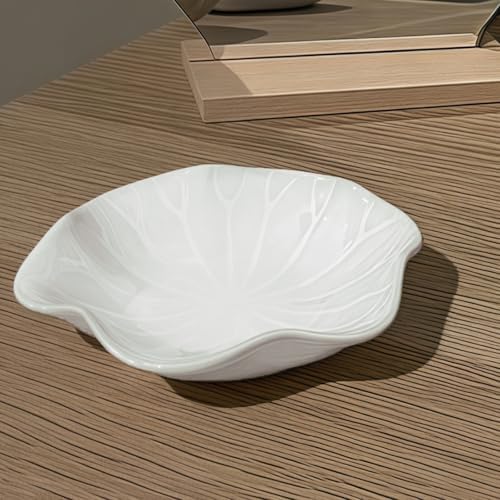 2Pcs Jewelry Dish - Kiln-Changed Ceramic Lotus Leaf Shape Ring Dish, Small Trinket Trays for Jewelry, Rings, Keys, Decorative Dish for Home, Perfect Gifts for Mom, Friends, Sisters, White & Deep Blue - Image 6