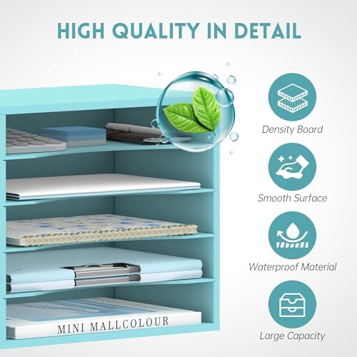 5 Tier Wood Desk Organizer, Mail Sorter and Paper Organizer for Desk, Blue - Image 5