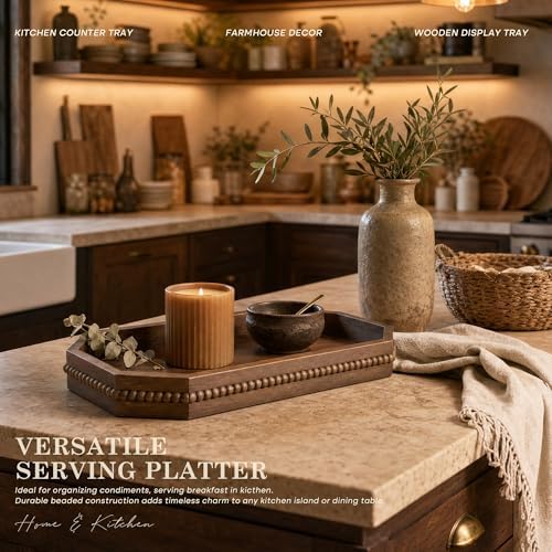 EOSAHR Pine Wood Decorative Tray: Serving Tray for Farmhouse Decor, Brown - Image 3