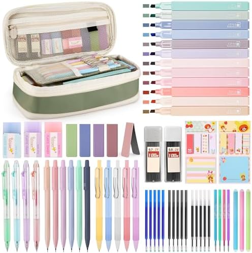 DazSpirit 62PCS Aesthetic Stationery Set with Foldable Pencil Case, Green by DazSpirit