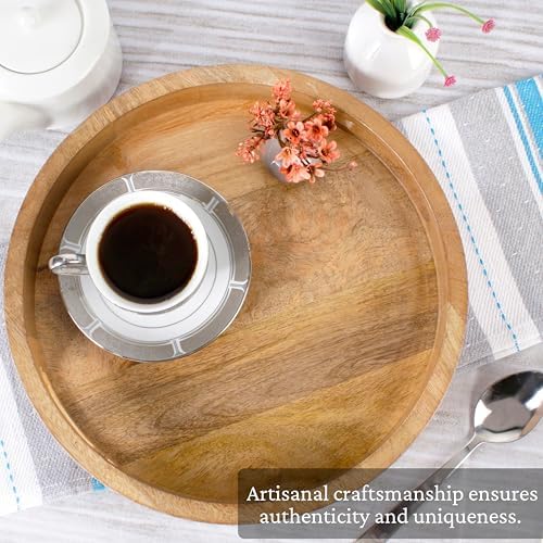 CLEENTABLE Round Wood Serving Tray, 12 in, Natural - Image 5
