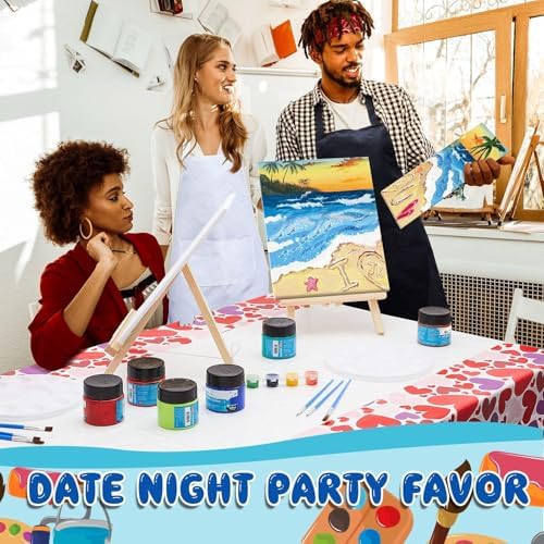 Yeaqee 13 Pcs Sip and Paint Kit for Adults Stretch Canvas Date Night Valentines Painting Kit Supplies Art Painting Set Outline Design Blank Stretch Canvas for Couple Party(Beach,10 x 8 Inch) - Image 6