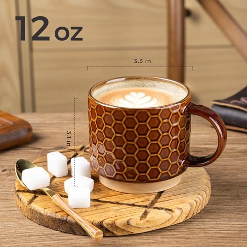 GBhome 12 OZ Stackable Coffee Mugs Set of 4, Ceramic Coffee Cups Set - Image 2