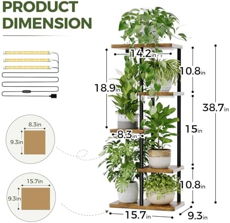 Bamworld Indoor Plant Stand with Grow Light Corner 5Tier - Image 2