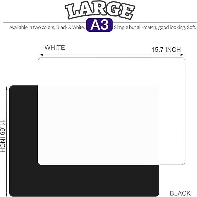 LEOBRO Silicone Mat for Resin Molds, 2 PCS 15.7" x 11.7" Play Dough Mat, Silicone Mats for Crafts, Jewelry Resin Molds Mats, for Resin, Clay, Paint, Black & White