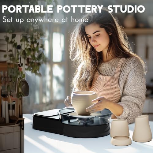 Pottery Wheel for Adults - Complete Pottery Tools Kit for Beginners, 6" Turntable Two-Way Rotation Adjustable Speed, 2.2 lbs. Air Dry Clay, Mini Clay Making Pottery Wheel with Storage Design (Black) - Image 5