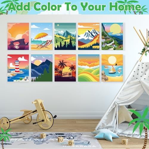 Blosssound 10 Set Pre Printed Canvas Pre Drawn Canvas Painting with Easel Kits 5" x 7" Outline Painting Panels for Beginners, DIY Craft Project, Home Decors(Summer) - Image 4