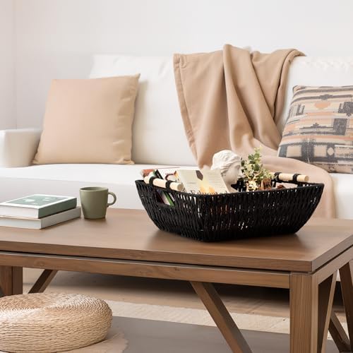 StorageWorks Large Wicker Storage Basket, Paper Rope Storage Baskets, Black - Image 5
