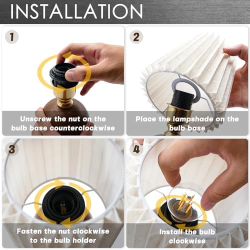 Small Pleated Table Lamp Set of 2 for Bedroom, Mini Bedside Lamps for Nightstand with Round Fabric Linen Shade, Dimmable Desk Lamp, Cute Table Lamps for Small Spaces for Living Room, Kids Room - Image 5