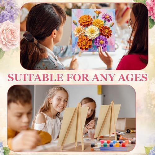 Supervitae 72 Piece Rustic Flowers Square Pre Drawn Canvas Kit 8" Paint and Sip Kit for Adults Painting Party Pre Printed Canvas DIY with Pictures Paints Easels Brushes for Party Gifts - Image 5