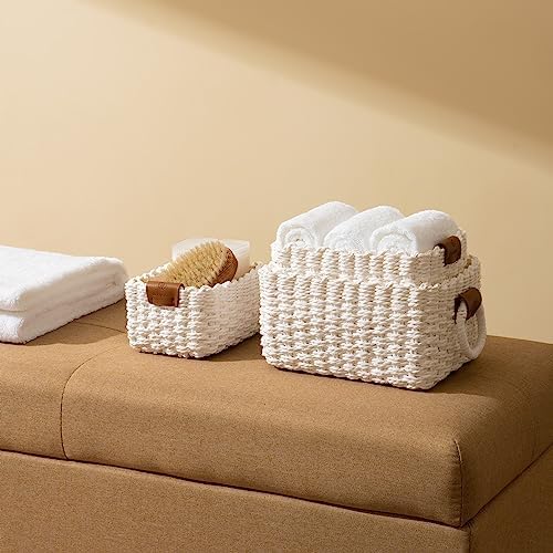 LA JOLIE MUSE Small Wicker Baskets for Organizing, White 3 Pack - Image 3