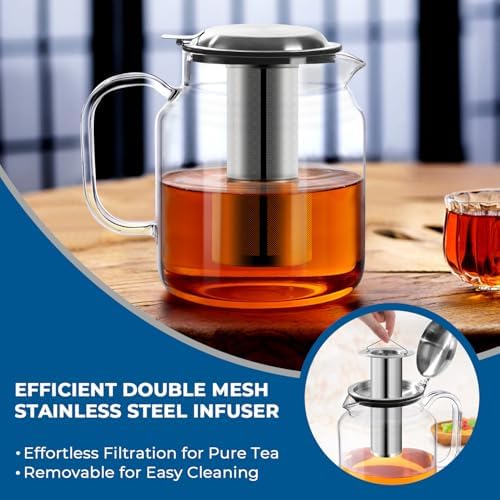 Aquach 85oz Glass Teapot with Infuser, Stovetop Safe Borosilicate Tea Pot - Image 5