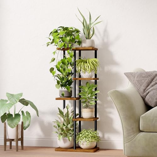 Bamworld Plant Stand 5 Tier Corner Metal Shelf Brown - Image 3