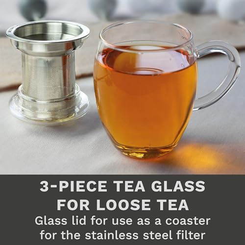 Creano 2pcs All-In-One Tea Glass with Stainless Steel Infuser and Lid - 14oz (400ml) - Image 3
