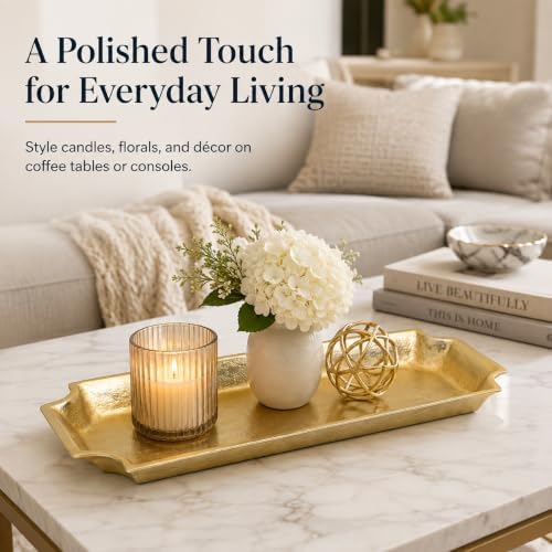 17"x8" Gold Cast Metal Decorative Tray – Sleek Modern Accent for Tabletop & Entryway - Image 6