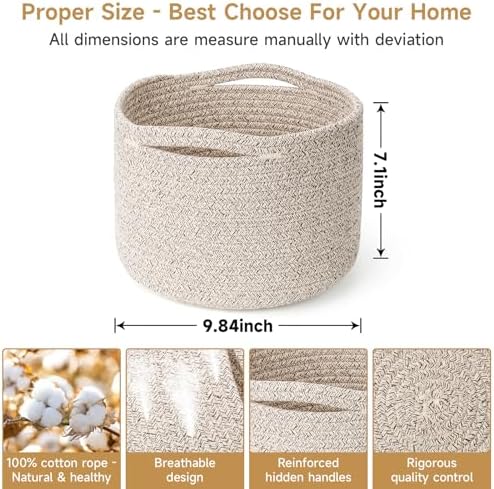 3 Pack Small Rope Storage Baskets, 9.82×9.82×7.1", Brown - Image 2
