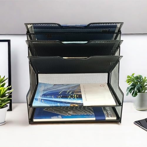 5-Tier Metal Office Desk Organizer,Paper Tray Organizer for Desk,Black - Image 6