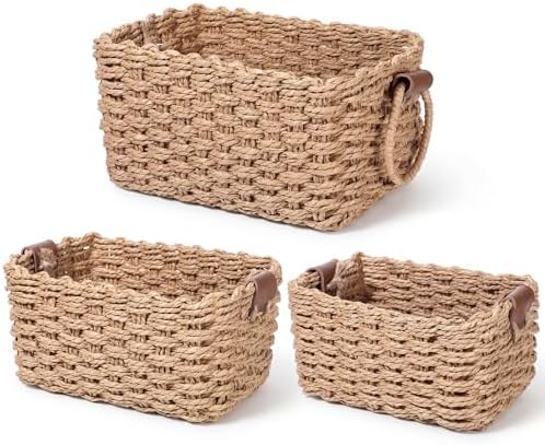 3 Pcs Small Wicker Basket for Organizing Paper Rope Storage Baskets with Handle Handwoven Storage Basket for Shelves Bathroom Cupboards Drawer Organizing and Home Decor by Unknown