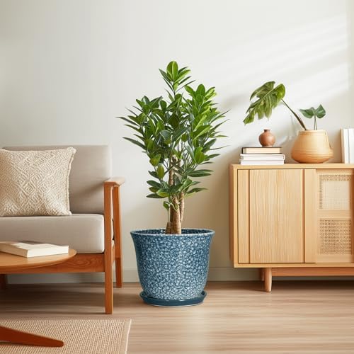 Ceramic Plant Pots - 12 Inch Pots for Plants Indoor Outdoor, Large Round Planter with Drainage Hole and Saucer, Modern Decorative Planters, Garden House Decor, House Warming Gifts, Blue - Image 7