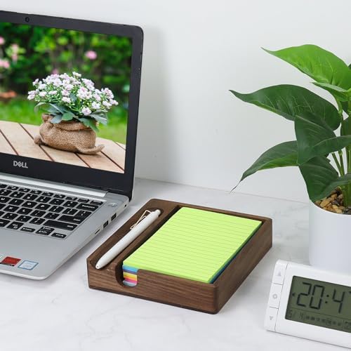 Buqoo Black Walnut Wood Sticky Note Holder with Pen Slot 4x6 Memo Pad - Image 2
