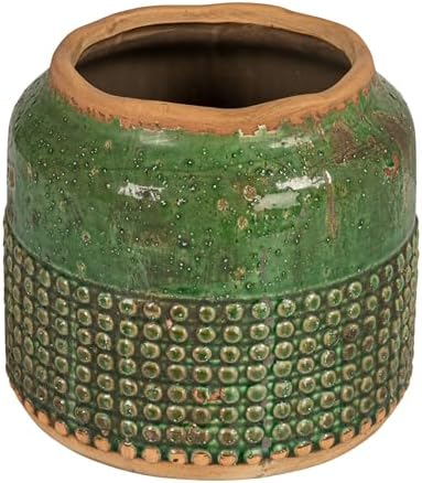 Creative Co-Op Round Terra-Cotta Hobnail Planter Vase with Heavily Distressed Finish, Green by Unknown