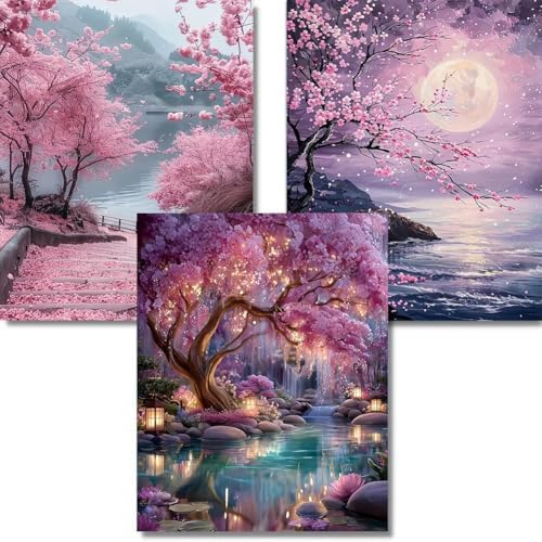 3pack Pink Cherry Blossoms Diamond Art Kits for Adult Diamond Painting Kit by YOLENIX