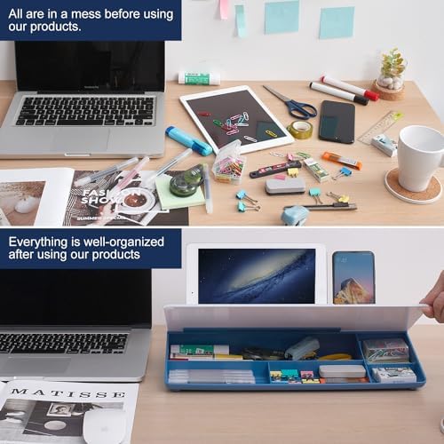 TSJ OFFICE Desktop Whiteboard Dry-Erase-Board - Computer Keyboard Stand White Board Surface Pad with Drawer, Desk Organizers with Accessories for Office, Home, School Supplies - Blue - Image 3