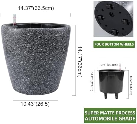 Dexceder 15x14 Self Watering Planter with Wheels (Stone Matte) - Image 3