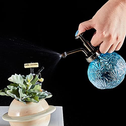 Glass Plant Mister Water Spray Bottle, Succulent Watering Bottle with Plastic Top Pump, Vintage Style Plant Sprayer, Small Watering Can for Indoor Outdoor House Plants - Blue - Image 4