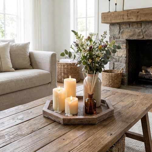 Rustic Candle Holder Plate Round Wooden Decorative Tray for Coffee Table - Image 3