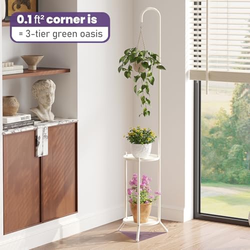 Hanging Plant Stand,Plant Shelf Outdoor Indoor Plant Rack,White - Image 4