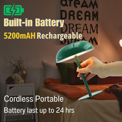 Cordless LED Mushroom Table Lamp, 5200mAh Battery, Dimmable 3 Color, Green - Image 3
