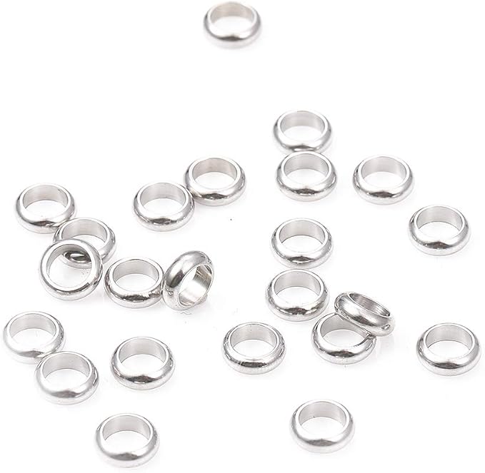 Stainless Steel Spacer Beads 6x2mm Rondelle Loose Charm Caps Beads for DIY Jewelry Making 100pcs with 4mm Hole