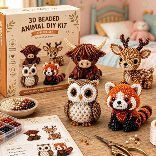 LSMARZJZ 3D Beaded Animal Kit for Adults & Beginners, Complete Bead Embroidery Kit for DIY Crafting and Stress Relief, for Desktop Home Decor and Thoughtful Gifts, with Instructions (Set F) by LSMARZJZ