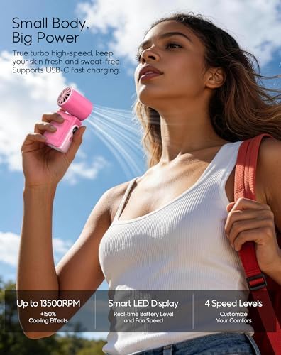 Clip-On Portable Mini Fan, Personal Turbo Travel Makeup Fan w/ LED Display - Image 5
