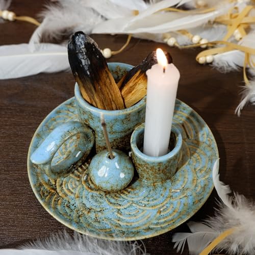 MOUGIGI 5-in-1 Ceramic Palo Santo Burner Holder Blue -Small Candle Holder - Image 6
