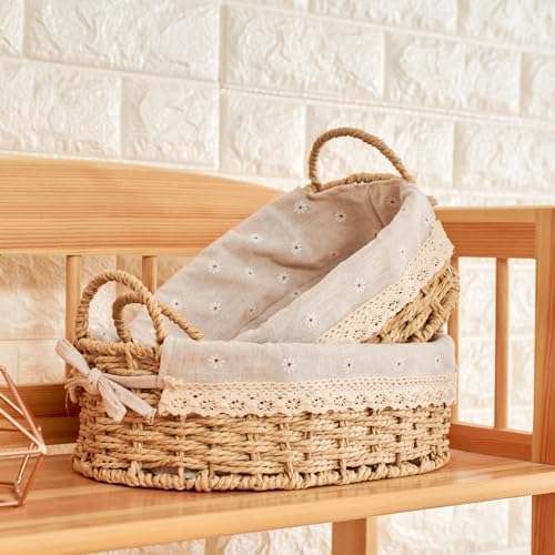 GIB Small Wicker Woven Storage Baskets for Organizing with Handle and Liner - Image 3