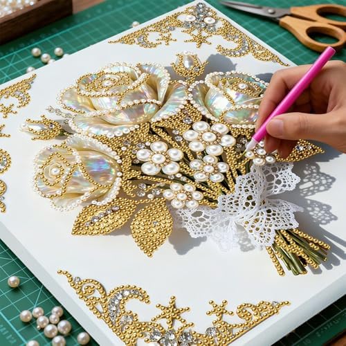 Pearl Art Kits Painting for Adults, DIY Mindfulness Therapy with Framed Canvas and Tools, Beginner Wall Decor-Rose - Image 4